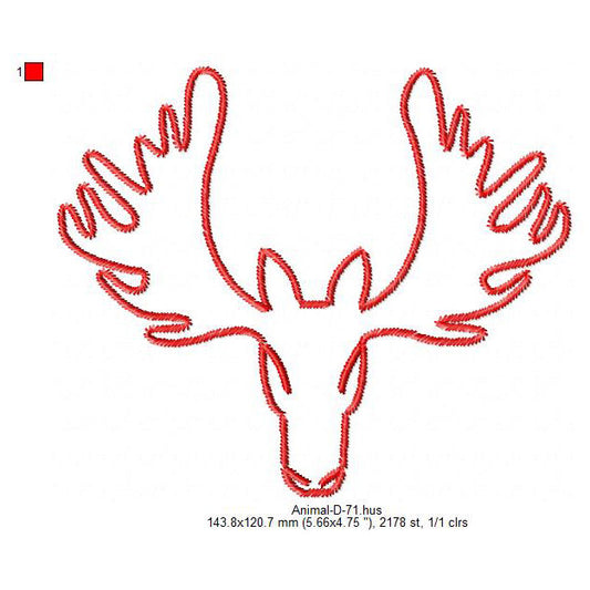 Moose Deer Head Wild Animal Line Art Machine Embroidery Digitized Design Files