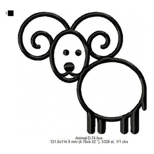 Sheep Ram Got Animal Line Art Machine Embroidery Digitized Design Files