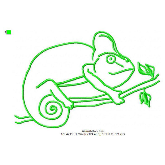 Chameleon Animal Line Art Machine Embroidery Digitized Design Files