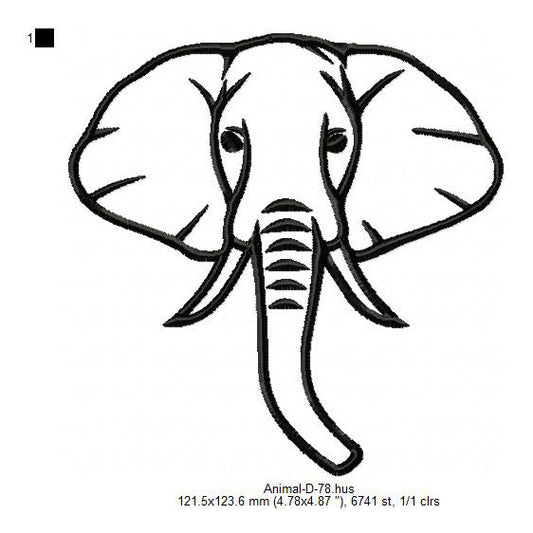 Elephant Wild Animal Line Art Machine Embroidery Digitized Design Files