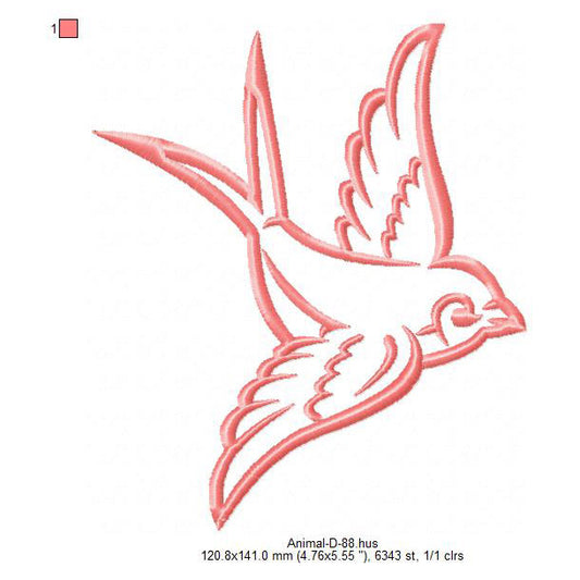 Little Bird Line Art Machine Embroidery Digitized Design Files