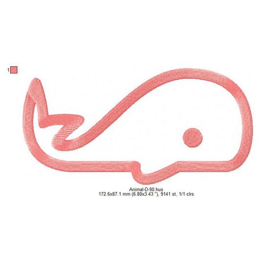 Whale Outline Line Art Fish Sea Creature Machine Embroidery Digitized Design Files