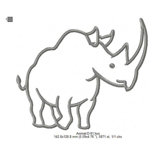 Rhino Outline Wild Animal Line Art Machine Embroidery Digitized Design Files