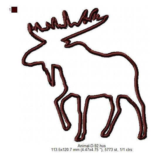 Moose Deer Outline Wild Animal Line Art Machine Embroidery Digitized Design Files