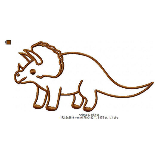 Triceratops Dinosaur Outline Animal Line Art Machine Embroidery Digitized Design Files