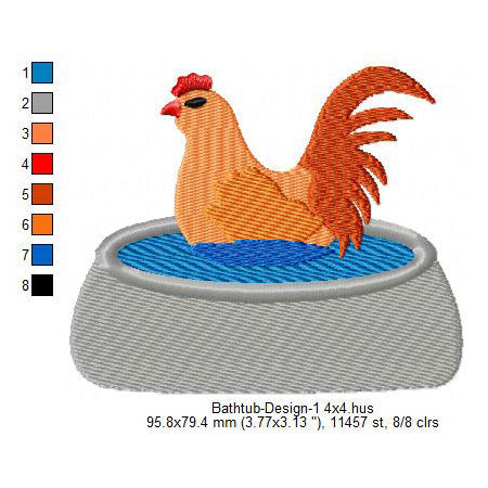 Hen Chicken Bathtub Machine Embroidery Digitized Design Files