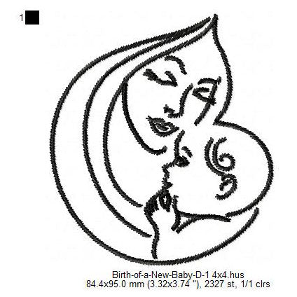 Mother Care For New Born Baby Toddler Line Art Machine Embroidery Digitized Design Files