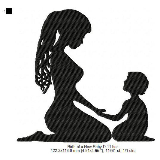 Mother With Kids Toddler Child Silhouette Machine Embroidery Digitized Design Files