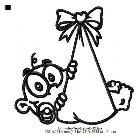 New Born Baby Child Line Art Machine Embroidery Digitized Design Files