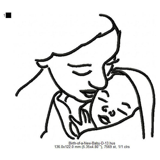 Mother Care For New Born Baby Toddler Line Art Machine Embroidery Digitized Design Files