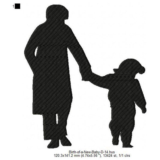 Mother With Kids Toddler Child Silhouette Machine Embroidery Digitized Design Files