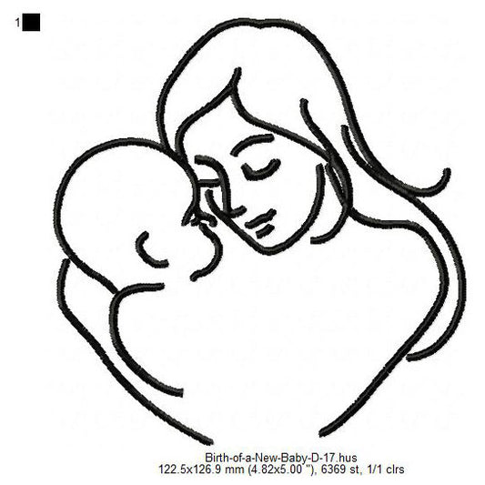 Mother Care For New Born Baby Toddler Line Art Machine Embroidery Digitized Design Files