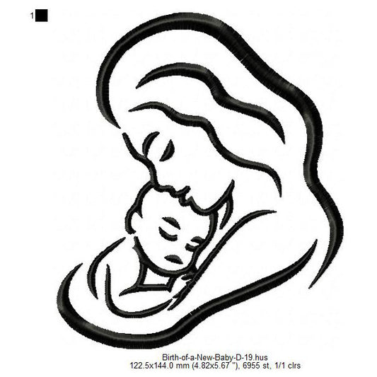 Mother Care For New Born Baby Toddler Line Art Machine Embroidery Digitized Design Files