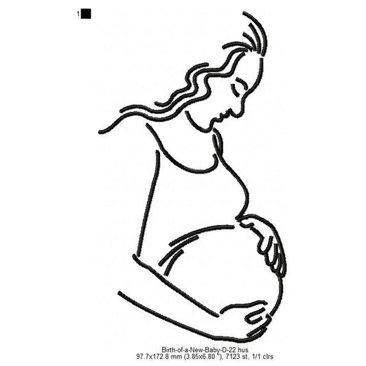 Pregnant Women New Mom Mother Line Art Machine Embroidery Digitized Design Files