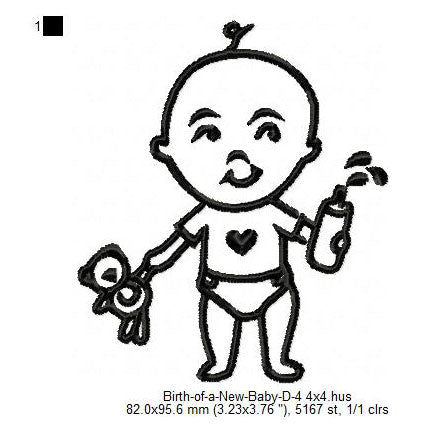 New Born Baby Toddler Line Art Machine Embroidery Digitized Design Files