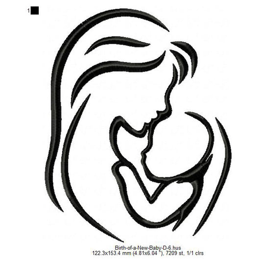 Mother With New Born Baby Child Line Art Machine Embroidery Digitized Design Files