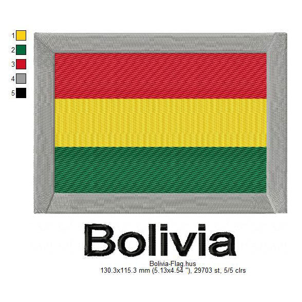 Bolivia Flag Machine Embroidery Digitized Design Files | Dst | Pes | Hus | VP3