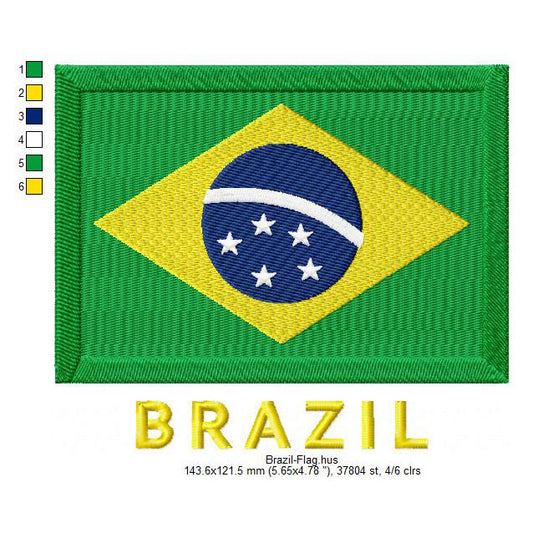 Brazil Flag Brazilian Machine Embroidery Digitized Design Files | Dst | Pes | Hus | VP3