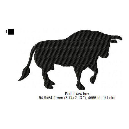 Bull Cow Shadow Silhouette Machine Embroidery Digitized Design Files