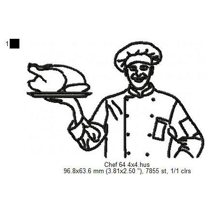 Chef Line Art Machine Embroidery Digitized Design Files