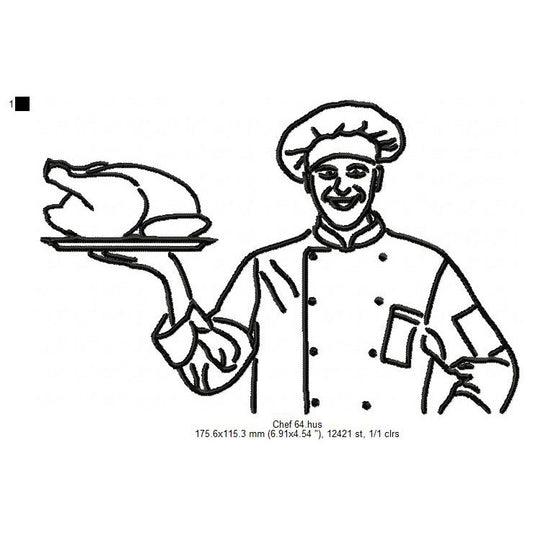 Chef Line Art Machine Embroidery Digitized Design Files