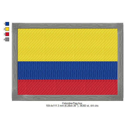 Colombia Flag Colombian Machine Embroidery Digitized Design Files | Dst | Pes | Hus | VP3