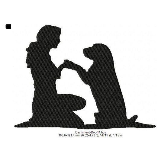 Dachshund Little Dog With Owner Silhouette Machine Embroidery Digitized Design Files