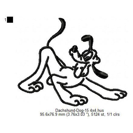 Dachshund Little Dog With Bone Line Art Silhouette Machine Embroidery Digitized Design Files