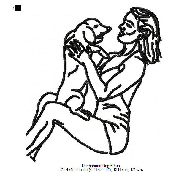 Dachshund Little Dog Line Art Silhouette Machine Embroidery Digitized Design Files
