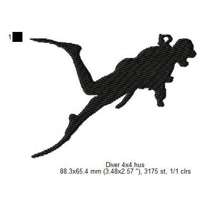 Diver Swimming Silhouette Machine Embroidery Digitized Design Files