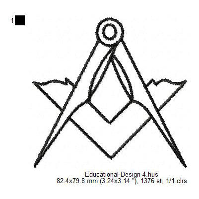 Square Compass Mathematics Geometry Icon Symbols Machine Embroidery Digitized Design Files