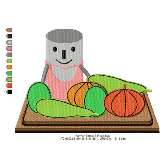 Farmer Smore Marshmallow Cartoon Machine Embroidery Digitized Design Files