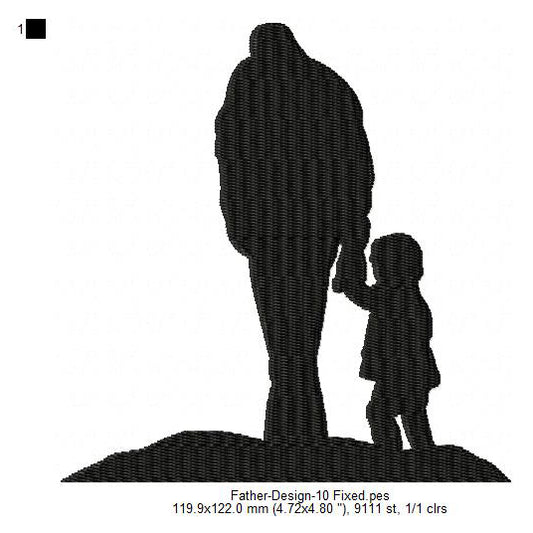 Father With Child Walking Father's Day Silhouette Machine Embroidery Digitized Design Files