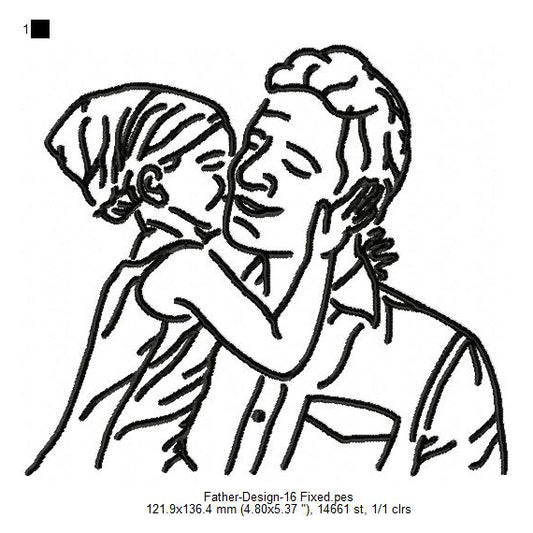 Kid Child Toddler Kissing Father's Day Line Art Machine Embroidery Digitized Design Files