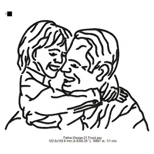 Father With Daughter Father's Day Line Art Machine Embroidery Digitized Design Files