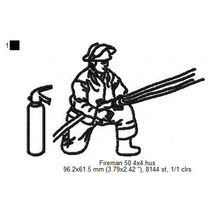 Fireman Fire Service Line Art Machine Embroidery Digitized Design Files