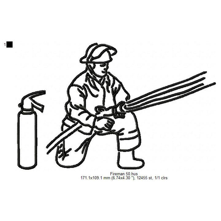 Fireman Fire Service Line Art Machine Embroidery Digitized Design Files