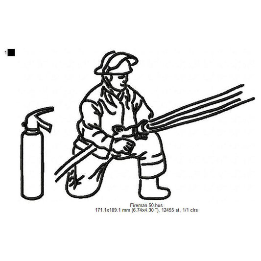 Fireman Fire Service Line Art Machine Embroidery Digitized Design Files