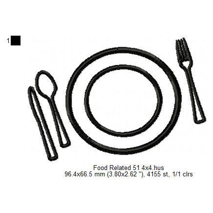 Plate Knife Spoon Fork Line Art Machine Embroidery Digitized Design Files