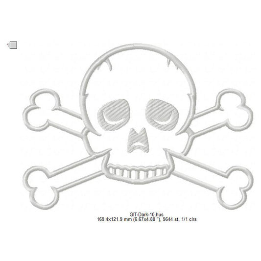 Skull Line Art Glow In The Dark Machine Embroidery Digitized Design Files