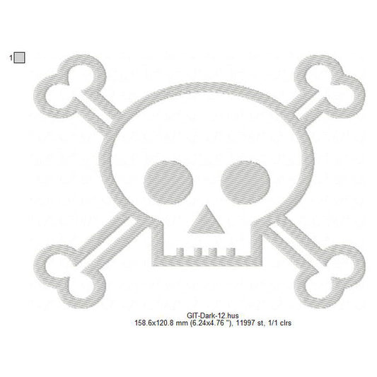 Skull Line Art Icon Halloween Glow In The Dark Machine Embroidery Digitized Design Files