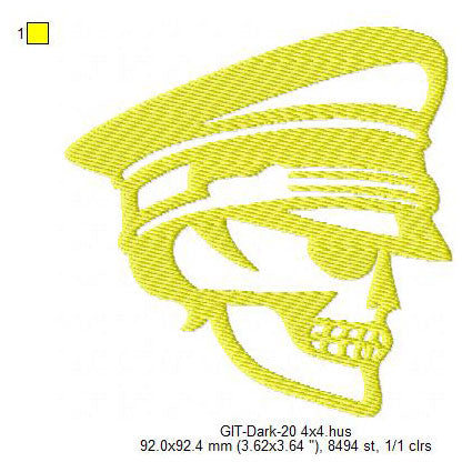 Police Officer Skull Silhouette Glow In The Dark Machine Embroidery Digitized Design Files