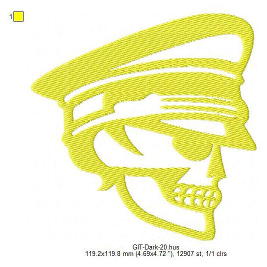 Police Officer Skull Silhouette Glow In The Dark Machine Embroidery Digitized Design Files