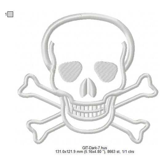 Skull Line Art Glow In The Dark Machine Embroidery Digitized Design Files