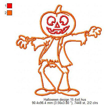 Halloween Pumpkin Ghost Line Art Symbols Machine Embroidery Digitized Design Files