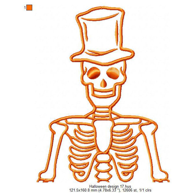 Halloween Skeleton Skull Ghost Line Art Machine Embroidery Digitized Design Files