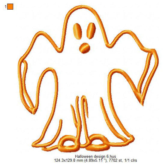 Halloween Ghost Line Art Symbols Machine Embroidery Digitized Design Files