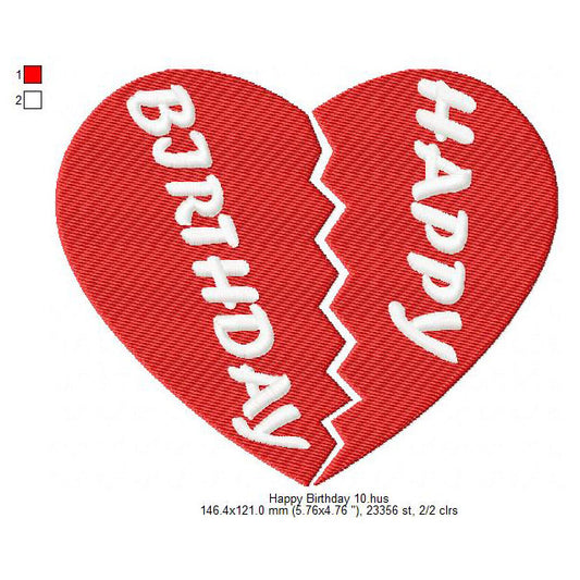 Happy Birthday Love Heart Wishing Machine Embroidery Digitized Design Files