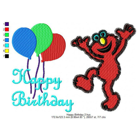 Happy Birthday Elmo Dancing Wishing Machine Embroidery Digitized Design Files