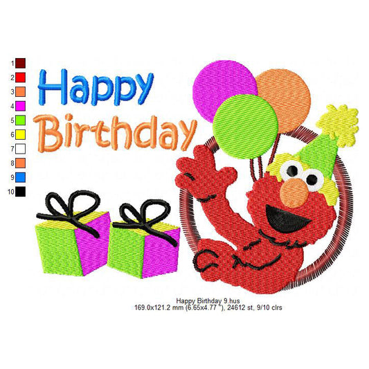 Happy Birthday Wishing Elmo Cartoon With Balloons Machine Embroidery Digitized Design Files